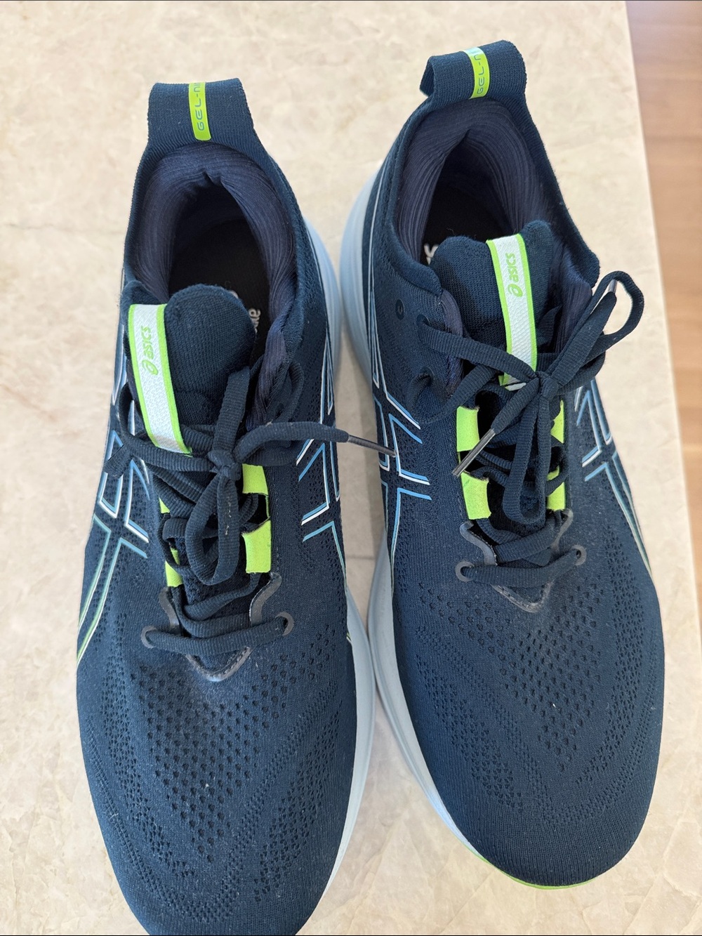 ASICS Men's Navy OrthoLite Athletic Shoes with Lime Accents